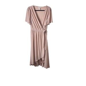 Soieblu Sheer Blush V- Neck‎ Front Wrap Dress Short Sleeve Flirty Romance Femme